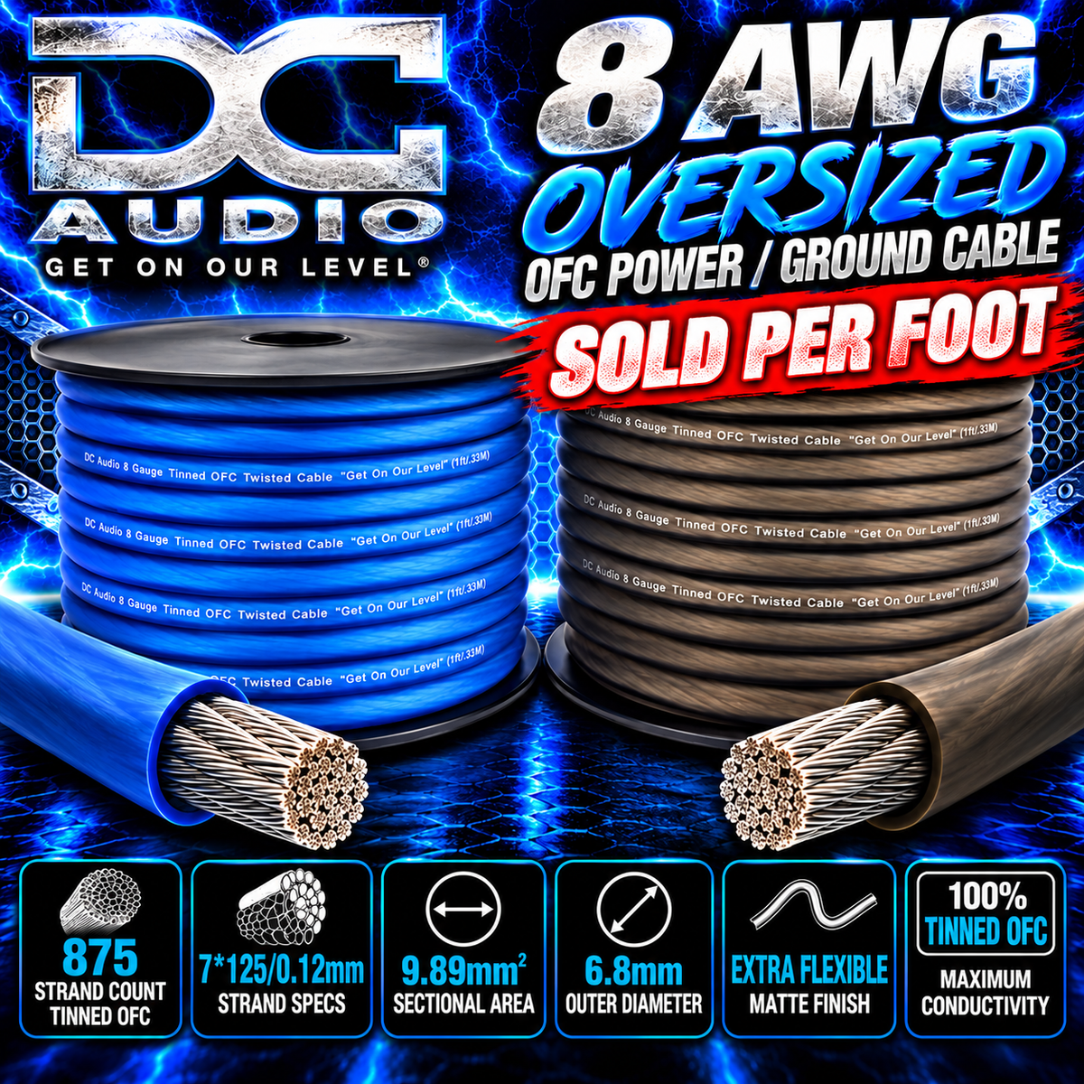 DC Audio 8 AWG Tinned OFC Power / Ground Cable "SOLD PER FOOT"