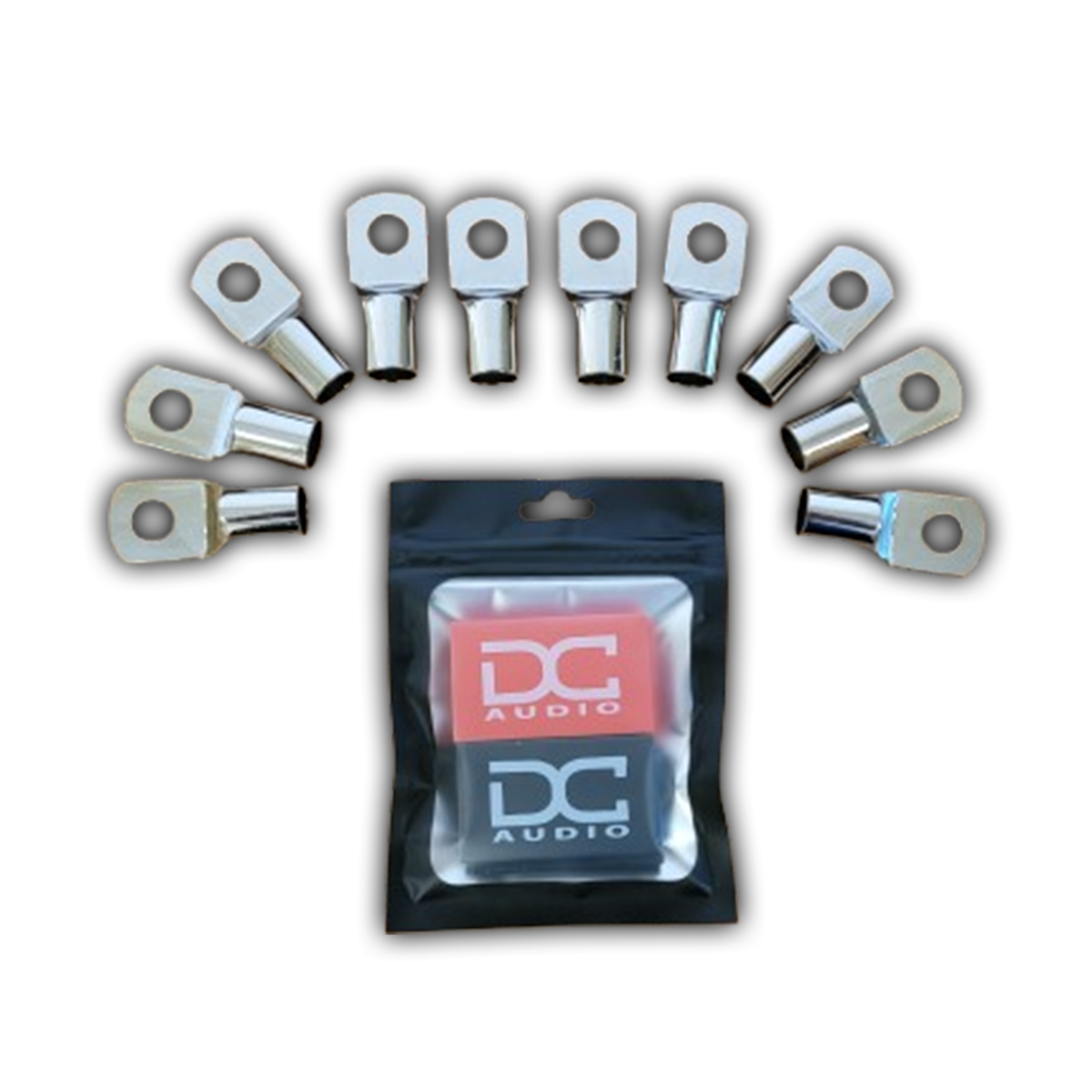 DC Audio 1/0 Gauge Tinned Copper Ring Terminals w/ Heat Shrink Tubing - 10 Pack
