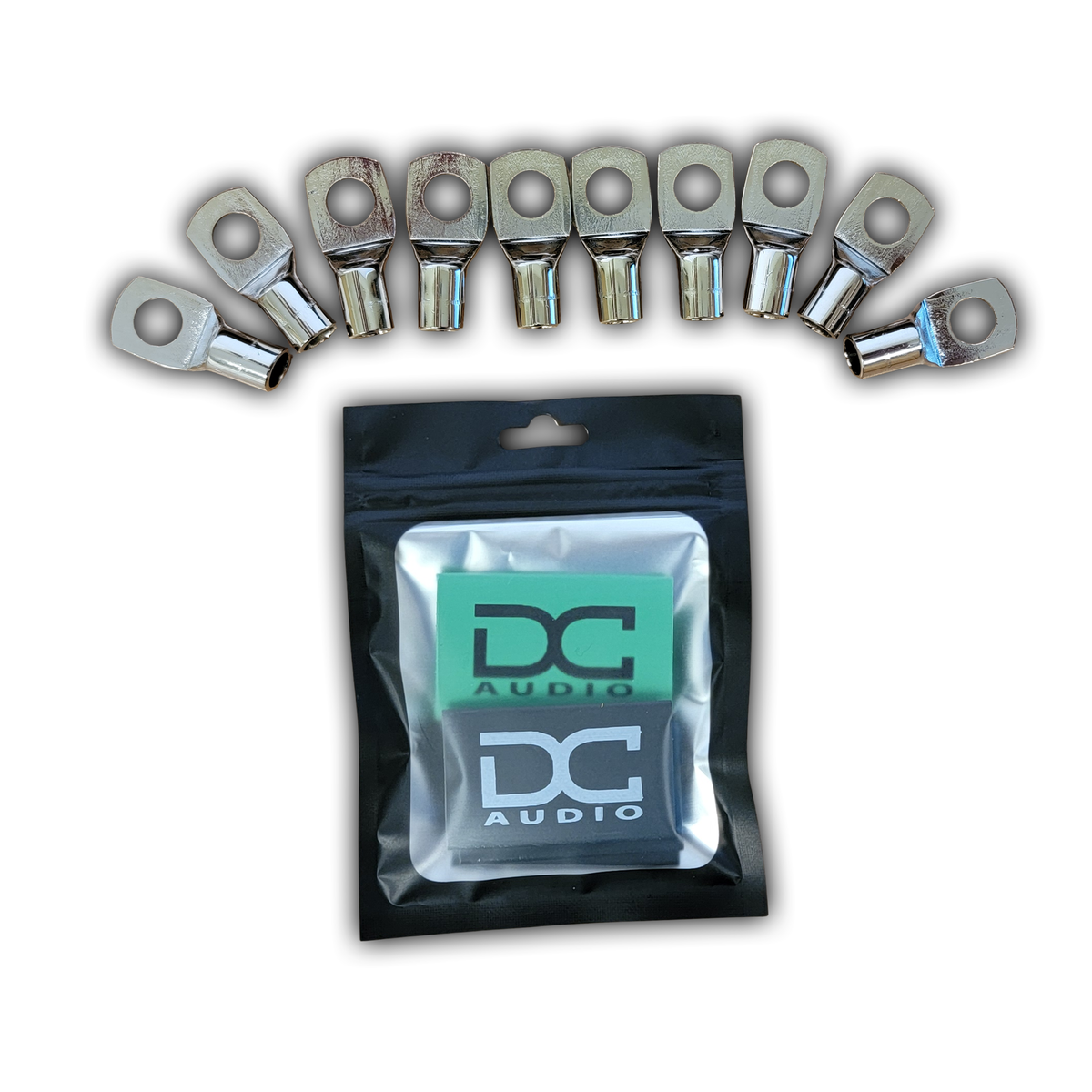 DC Audio 4AWG-10mm Holes Tinned Copper Ring Terminals w/ Heat Shrink Tubing - 10 Pack