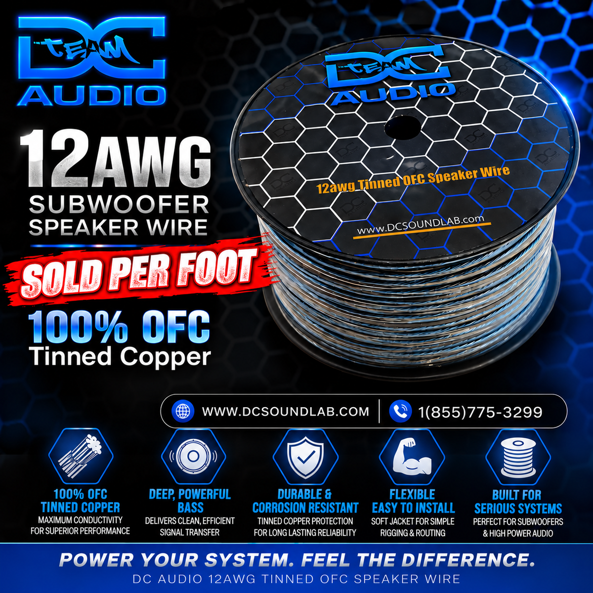 DC Audio 12 awg OFC Tinned Speaker / Subwoofer Wire "SOLD PER FOOT"